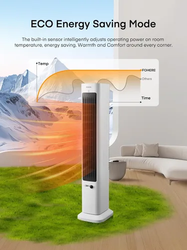 Vista 7 de FOHERE Ventilador de torre oscilante y calentador de espacio en uno para uso en interiores, ventilador de alta velocidad y calentador de seguridad