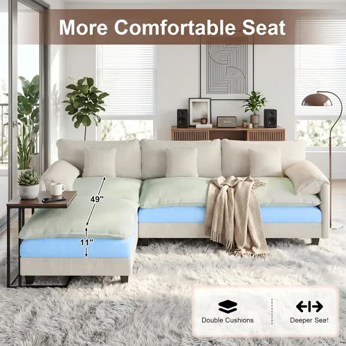 Vista 4 de KCGKCG Sofá modular seccional, cómodo sofá de nube de 108 pulgadas con otomana movible estación de carga bolsillo lateral almohada, sofás