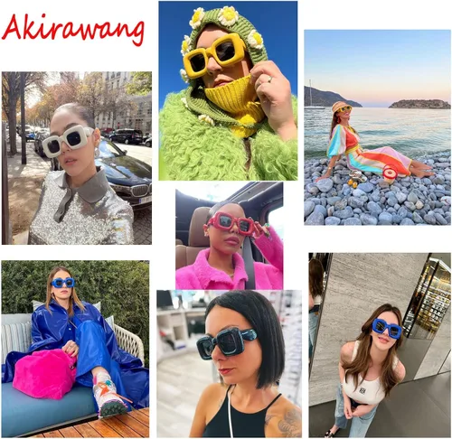 Vista 2 de Akirawang Lentes de sol inflados cuadrados de moda para mujeres y hombres, de gran tamaño, marco grueso, gafas de moda, sombras, estilo de diseñador
