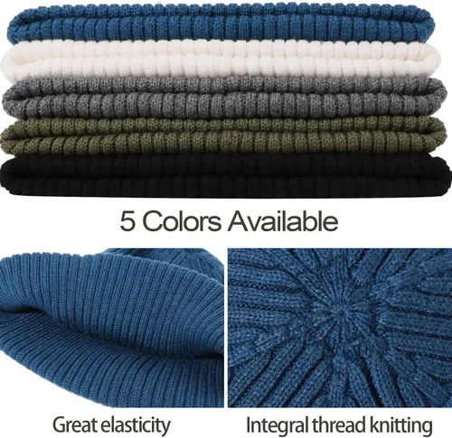 Vista 6 de CLAPE Gorros para hombre, con puños y cráneo, acanalados, para uso diario, de punto liso, para esquí, suave, cálido, grueso, holgado, para la nieve