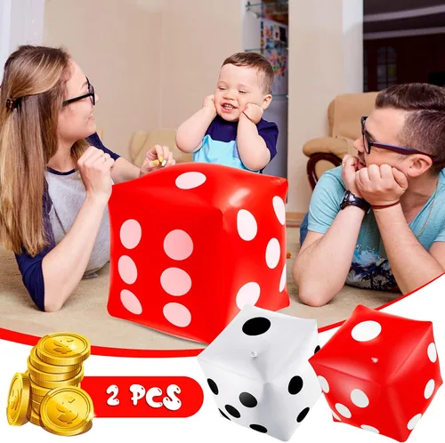 Vista 6 de Aoriher Paquete de 2 dados inflables gigantes, dados gigantes de 11.8 pulgadas para juegos amplios en interiores y exteriores, juguetes de piscina
