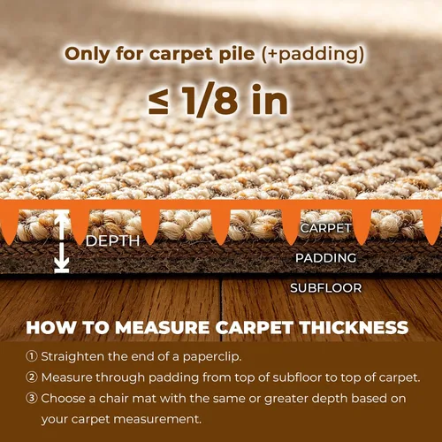 Vista 8 de Alfombrilla protectora para silla para suelo alfombrado con labio, protector de alfombra de PVC de 47 x 36 pulgadas para alfombras de pelo corto