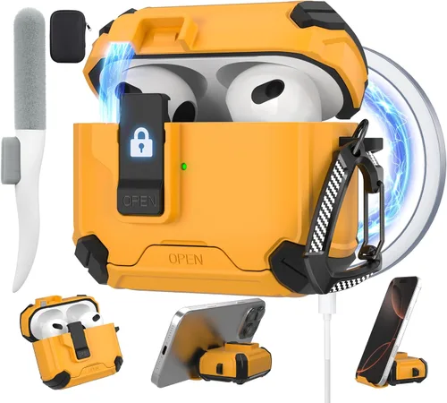Vista 44 de Maxjoy Funda protectora para AirPods 4 2024, funda protectora para AirPods de 4ª generación con bloqueo automático, compatible con MagSafe, Verde