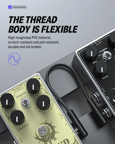 Vista 4 de Donner Cables de conexión planos para pedal de efecto de guitarra de 6 pulgadas, ahorra espacio, sonido claro de 1/4 pulgadas, TS en ángulo recto, 3