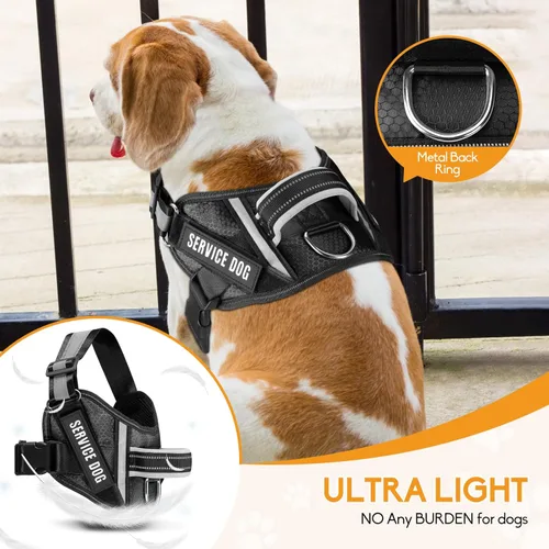 Vista 4 de Juego de Chaleco y Correa para Perro de Servicio, Arnés de Entrenamiento Animire para Perro con 10 Parches para Perros, Correa Reflectante
