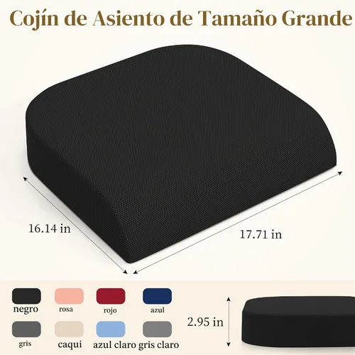 Vista 5 de TranquilRelax Cojín de asiento de espuma viscoelástica para silla de oficina, 3 pulgadas, color negro Medium-firm Support for Long Sitting