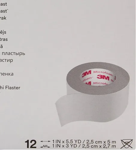 Vista 4 de Direct Collection 3M Cinta quirúrgica de microespuma de 1 pulgada x 5 1/2 yardas, caja estirada de 12