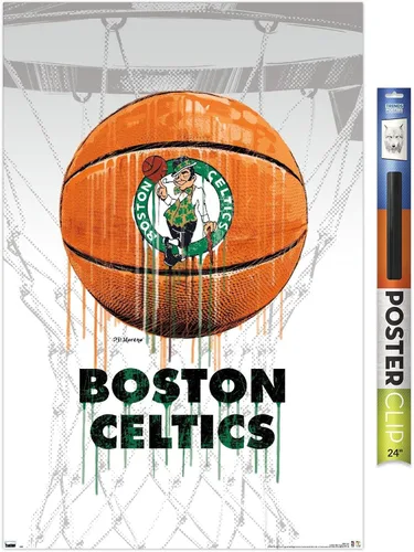Vista 19 de Trends International NBA Boston Celtics - Póster de pared Drip Ball 20, 14.725 x 22.375 pulgadas, versión enmarcada de madera de granero Versión
