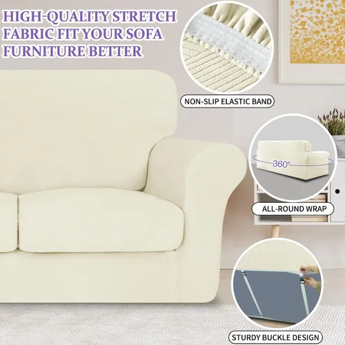 Vista 3 de ZNSAYOTX 2026 Funda de silla a rayas de 2 piezas (79 cm - 117 cm), funda de sillón elástica gruesa con banda elástica antideslizante y lazos