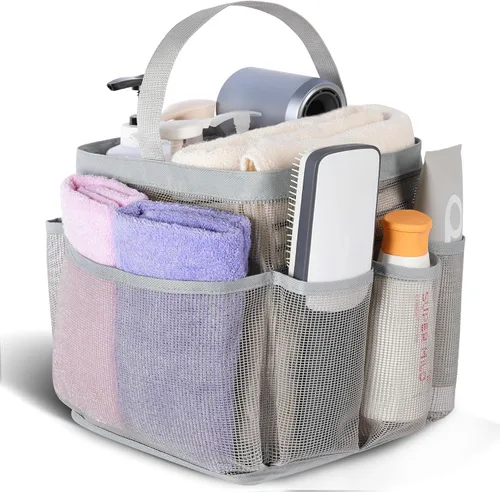 Vista 15 de Eudele – Neceser de malla para ducha portátil para artículos básicos de dormitorio universitario, bolsa de ducha grande con 8 bolsillos para playa