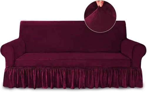 Vista 123 de NICEEC Funda para sofá biplaza, súper suave, 1 pieza, color rojo vino, elástica, universal, de elastano, para sala de estar, fácil ajuste, lavable
