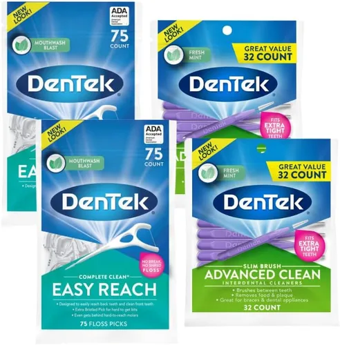 Vista 9 de DenTek Complete Clean - Púas de hilo dental de fácil alcance, sin romper y sin triturar, 75 unidades (el paquete puede variar) Dental Flossers