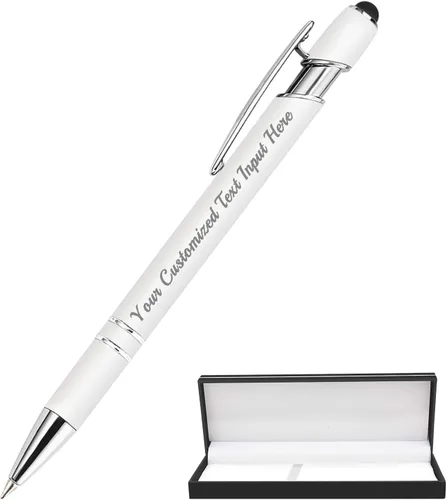 Vista 44 de Bolígrafo personalizado, 50 bolígrafos personalizados, grabado a granel con logotipo de nombre, lápiz digital de tinta negra suave con toque