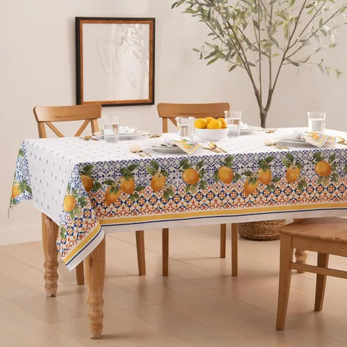 Vista 8 de Elrene Home Fashions Capri Limón Mantel de Tela Mediterráneo con Doble Borde Primavera/Verano, Redondo, 70 pulgadas X 70 pulgadas
