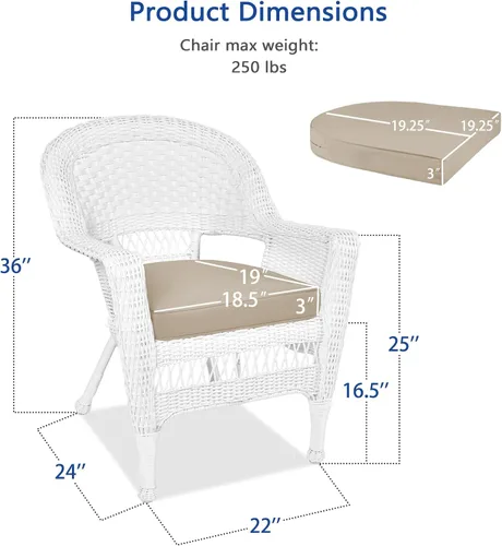 Vista 3 de Jeco Silla de mimbre con cojín bronceado, juego de 2, blanco/W00206
