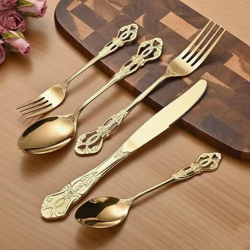 Vista 4 de flatware set, modern royal gold stainless Steel silverware set for Wedding and Festival, service for 4, daily use cutlery set utensil set