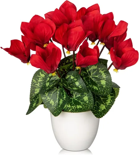 Vista 8 de Hollyone Flores artificiales de hortensias azules en maceta, flores grandes de seda de tres cabezas, arreglos florales falsos para interiores