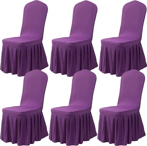 Vista 16 de Dimatic Juego de 2 fundas elásticas para sillas de comedor, fundas Parsons con falda, de elastano súper ajuste, funda protectora de asiento para Azul