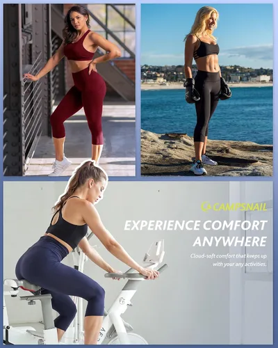 Vista 4 de Paquete de 4 leggings capri para mujer, pantalones capri de cintura alta, control de abdomen, pantalones de yoga con bolsillos, mallas de ciclismo