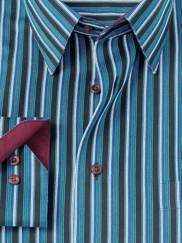 Vista 2 de Paul Fredrick Camisa de vestir a rayas de algodón sin hierro para hombre de ajuste clásico