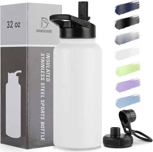 Vista 51 de DOMICARE Botella de agua para niños de 16 onzas para la escuela, de acero inoxidable, con aislamiento al vacío de doble pared, botella de agua