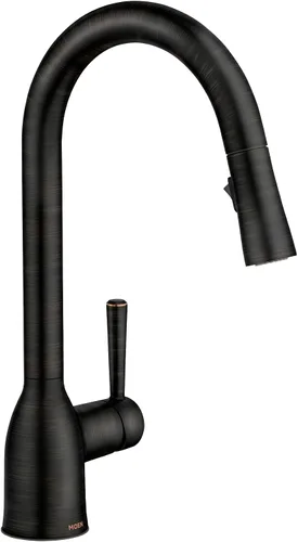 Vista 21 de Moen Adler Grifo de fregadero de cocina cromado de un solo mango con arco alto y fuerza de limpieza, llave de cocina moderna con rociador extraíble