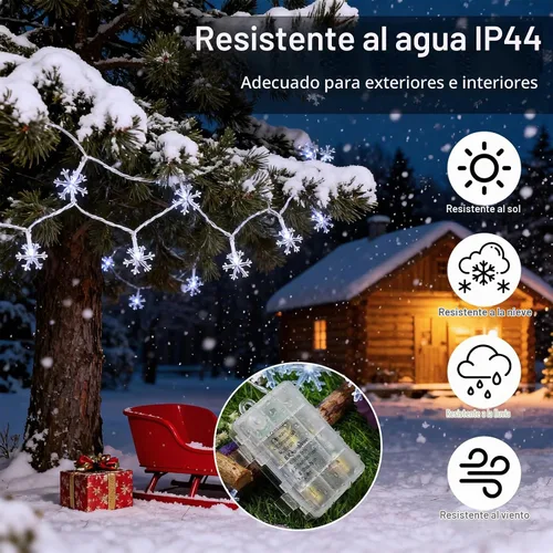 Vista 2 de Luces de Decoración de Navidad, 8 Modos y Temporizador con Control Remoto, 33 Pies 100 Luces LED Operadas con Pilas, Luces de Hadas Impermeables