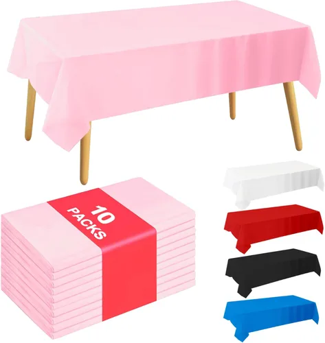 Vista 12 de Mantel Desechable 10-Pack 54x108 Pulgadas, Manteles Decorativos Impermeables de Plástico Rectangular para Mesa, para Fiestas de Vacaciones, Bodas