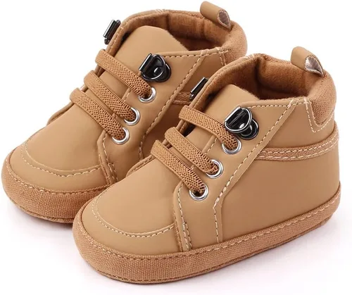 Vista 4 de Sekantrol Zapatos de cuna para recién nacidos, para niños y niñas, suela de goma suave, zapatos para bebés, zapatos deportivos de moda de caña alta
