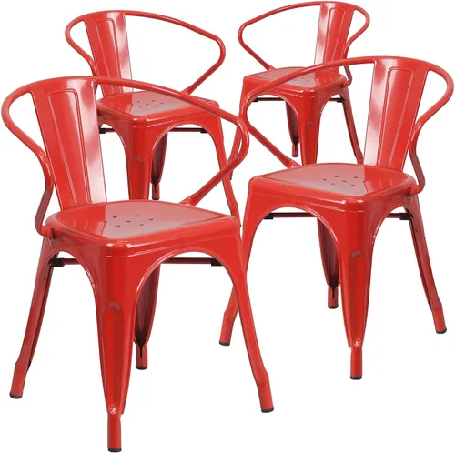 Vista 12 de Flash Furniture silla de metal con apoyabrazos, Metal, Negro
