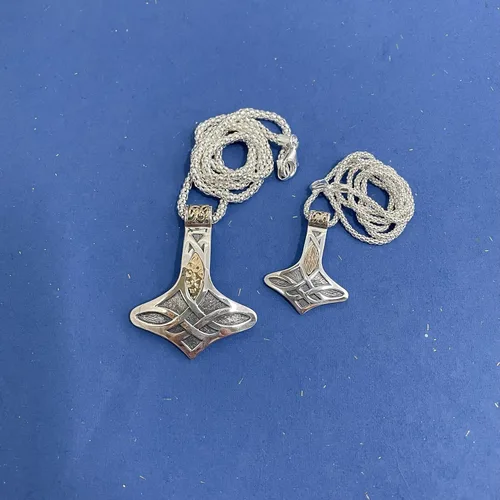 Vista 3 de Keith Jack Jewelry, Thor's Hammer colgante de 18.0in, collar de plata de ley y oro de 10 k