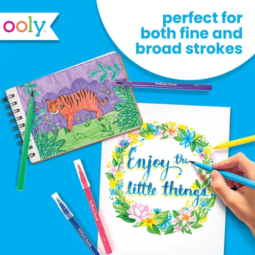 Vista 4 de Ooly Brilliant Brush 12 Colores Clásicos, Plumas de Caligrafía para Escribir y Lettering a Mano, Plumas de Doble Punta para Principiantes o Niños