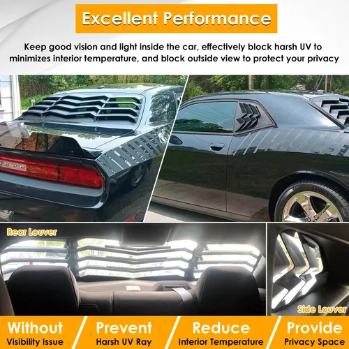 Vista 4 de Persianas de rejillas para ventanas laterales traseras para Dodge Challenger 2008 2009 2010 2012 2013 2014 2015 2016 2017 2018 2019 2020 2021 2022