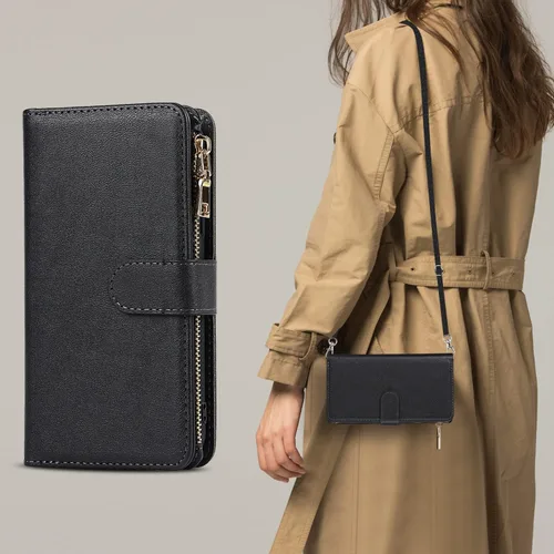 Vista 8 de iCoverCase para Samsung Galaxy S21 Funda tipo cartera con soporte para tarjetas, funda de cuero sintético con función de soporte, cierre magnético
