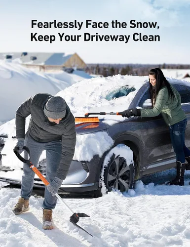 Vista 2 de AstroAI Kit de raspador de hielo y pala de nieve de 2 pulgadas, raspadores de hielo de 47.2 pulgadas para parabrisas de automóvil y cepillo de nieve