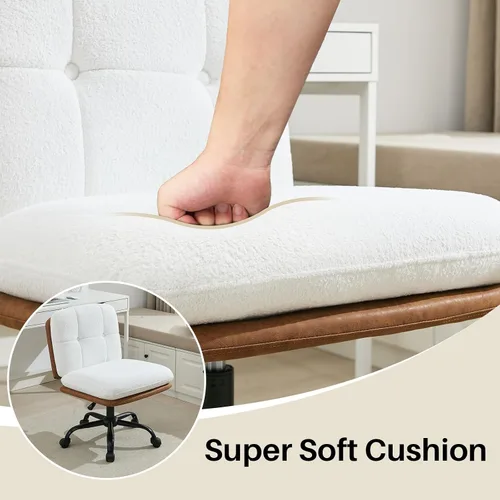 Vista 8 de SOFTHION Juego de 2 sillas de escritorio de oficina sin brazos con ruedas, asiento ancho, giratorio, de altura ajustable, cómoda silla cruzada