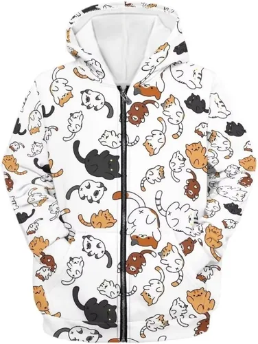 Vista 4 de Sudadera de manga larga con capucha y cremallera para niño, sudadera holgada con bolsillos de canguro, tops de otoño con capucha