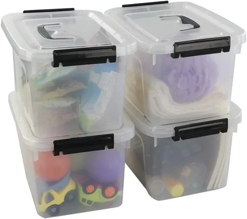 Vista 4 de Begale Contenedor pequeño de plástico de 5 cuartos de galón, caja de pestillo transparente con pestillos y 4 unidades Secure Side Latches & Top