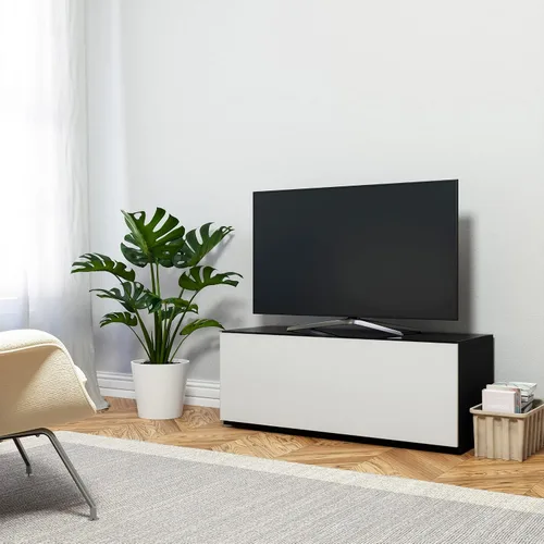 Vista 9 de SONOROUS ST-110 Soporte de TV premium con vidrio negro y cubierta de madera negra, centro de entretenimiento moderno y consola multimedia para sala