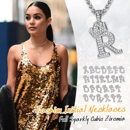 Vista 3 de U7 Collar de letras A-Z para hombres y mujeres chapado en oro de 18 quilates con cadena de nombre de 22 a 24 pulgadas color plata y oro negro