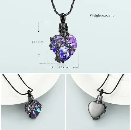 Vista 45 de Imrsanl Collar de urna de árbol de la vida con forma de corazón, joyería de cremación para hombres y mujeres, recuerdo, joyería conmemorativa
