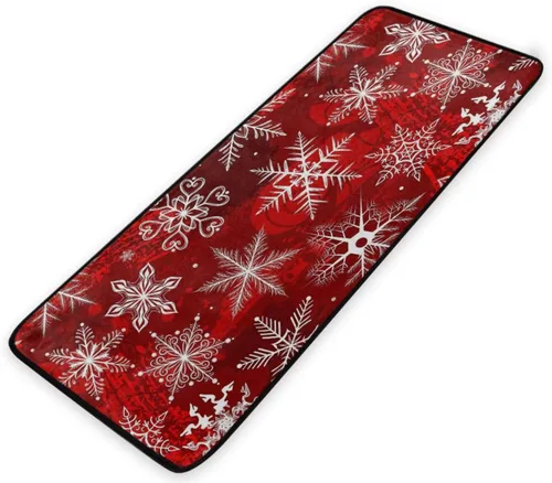 Vista 7 de Alfombra de Navidad para cocina, patrón rojo con copos de nieve, flores, tapete de baño, alfombras antideslizantes para baño, cocina, interiores, 39