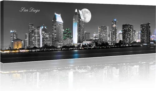 Vista 76 de 3 paneles de Atlanta Skyline vista de la ciudad en blanco y negro, imágenes panorámicas de edificio de ciudad, decoración de pared para sala