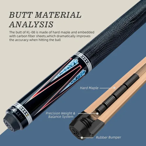 Vista 7 de KONLLEN Carbon Fiber Pool Cue Low Deflection Pro Taper Billiard Cue 001 1.0 KL-08 Azul