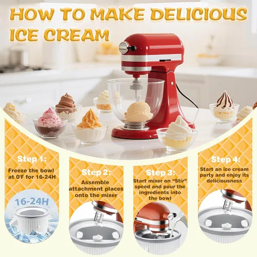 Vista 2 de Accesorio para hacer helado FOKIEE para mezcladores KitchenAid de 4.5/5QT y 6QT, fabricante de helado congelado y sorbete de gelato para KitchenAid