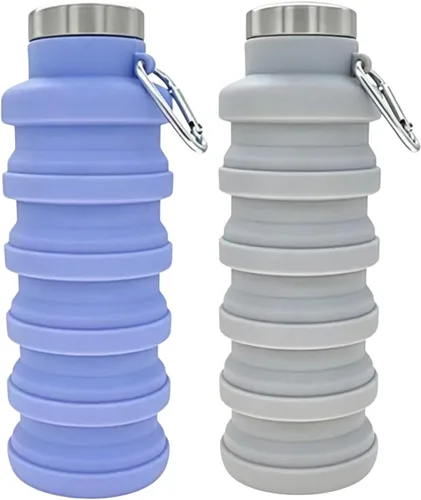 Vista 8 de YCT Botella de agua plegable de 17 onzas (16.9 fl oz), botella de agua deportiva portátil de viaje, botellas de agua plegables de silicona Negro