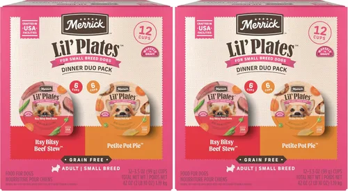 Vista 16 de Merrick Lil' Plates - Alimento húmedo sin cereales para perros pequeños, receta Petite Pot Pie, 12 envases de 3.5 onzas