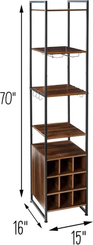 Vista 3 de Honey-Can-Do Torre de almacenamiento de vino y bar independiente SHF-09514 Negro, 150 libras