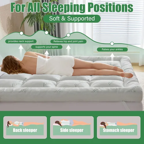 Vista 7 de WhatsBedding Cubrecolchón de espuma viscoelástica de 5 pulgadas, tamaño King para aliviar el dolor de espalda, con capa de aire de viscosa de bambú