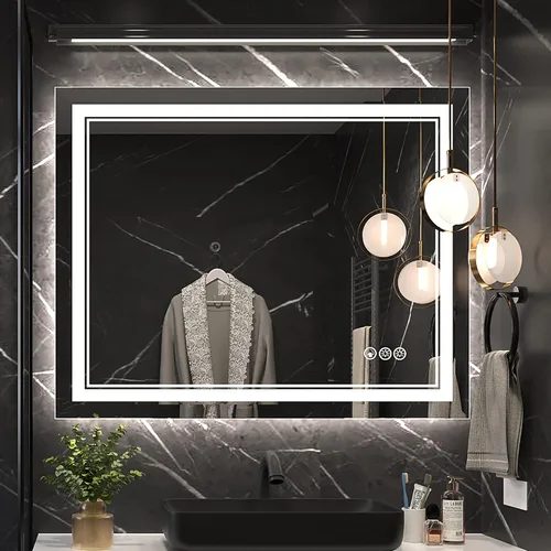 Vista 25 de Ratsamee Espejo de baño LED de 30x30 pulgadas con iluminación frontal y trasera (control independiente), espejo iluminado para pared de baño con 3